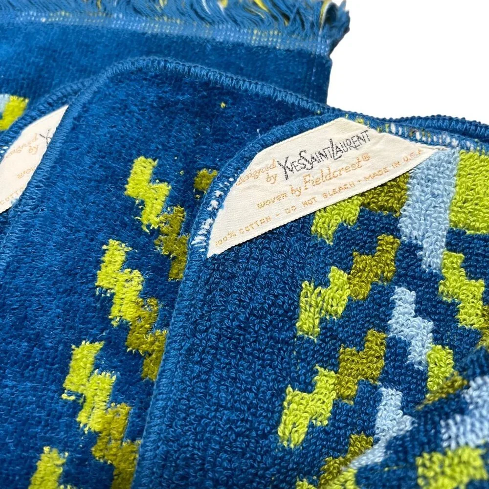 VTG YSL Yves Saint Laurent Blue Retro MCM Terrycloth Fieldcrest 3 Pc Towel Set